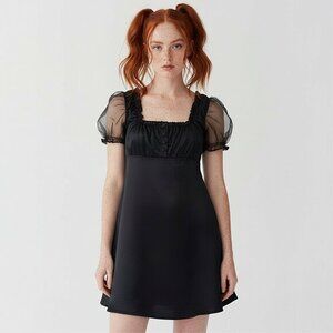 LAZY OAF Pretty Ugly black satin baby doll mini dress US size 8